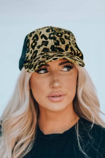 Black Leopard Printed Mesh Splicing Baseball Cap