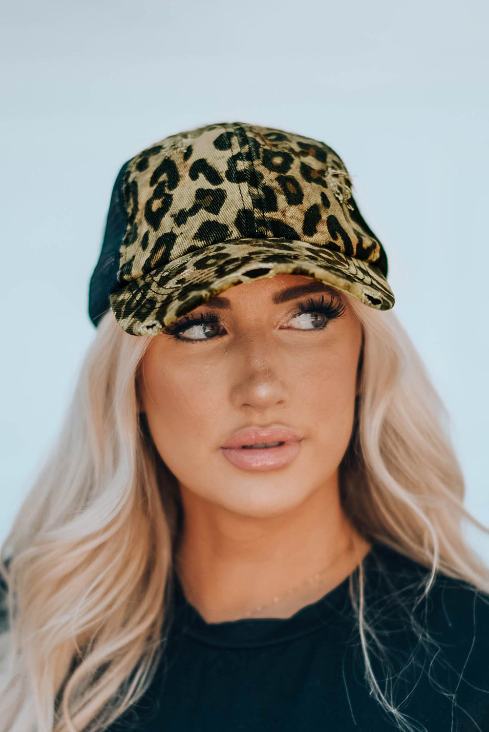 Black Leopard Printed Mesh Splicing Baseball Cap