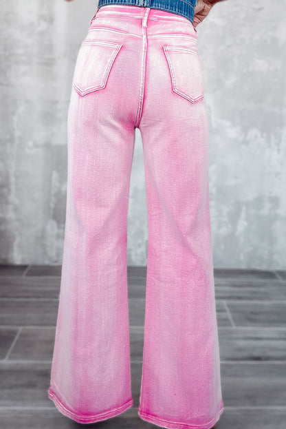 Pink Jeweled Distressed High Waist Flares (6-16)