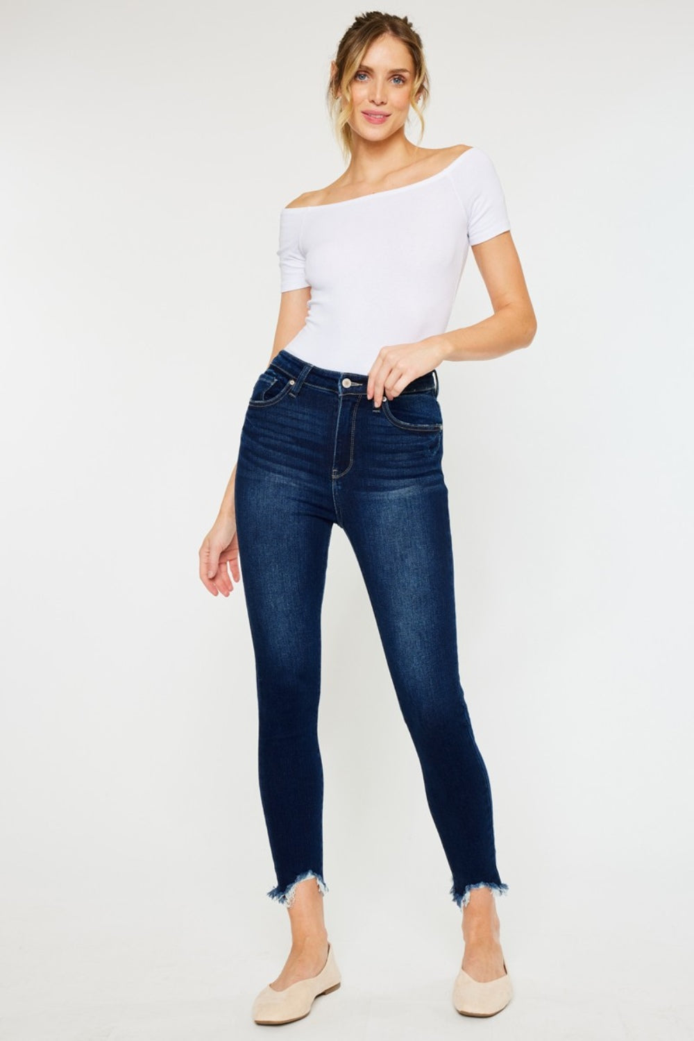 Kancan High Rise Frayed Ankle Skinny Jeans (0-22W)