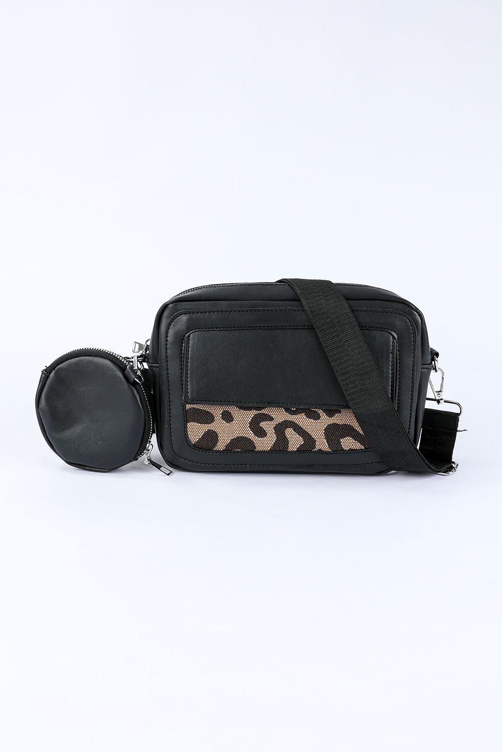 Black Leopard Pattern Crossbody Bag with Coin Purse