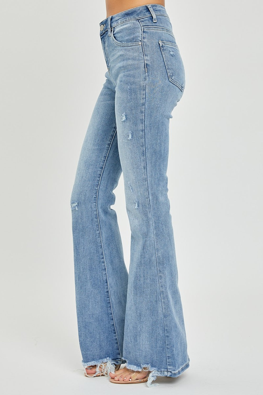 Risen Light High Rise Frayed Hem Flare Jeans (0-15)