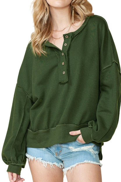 Slouchy Drop Shoulder Henley Sweatshirt (S-2XL - 5 Colors)