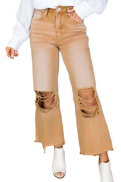 Distressed Hollow Out High Waist Flare Jeans (4-18)