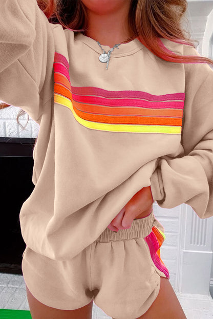 Colorful Striped Long Sleeve + Shorts Set (S-3XL - 4 Colors)