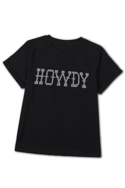 Black Rhinestone 'Howdy' Graphic Tee (S-2XL)