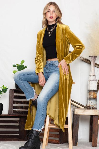 Velvet Open Front Long Cardigan (S-2XL - 3 Colors)