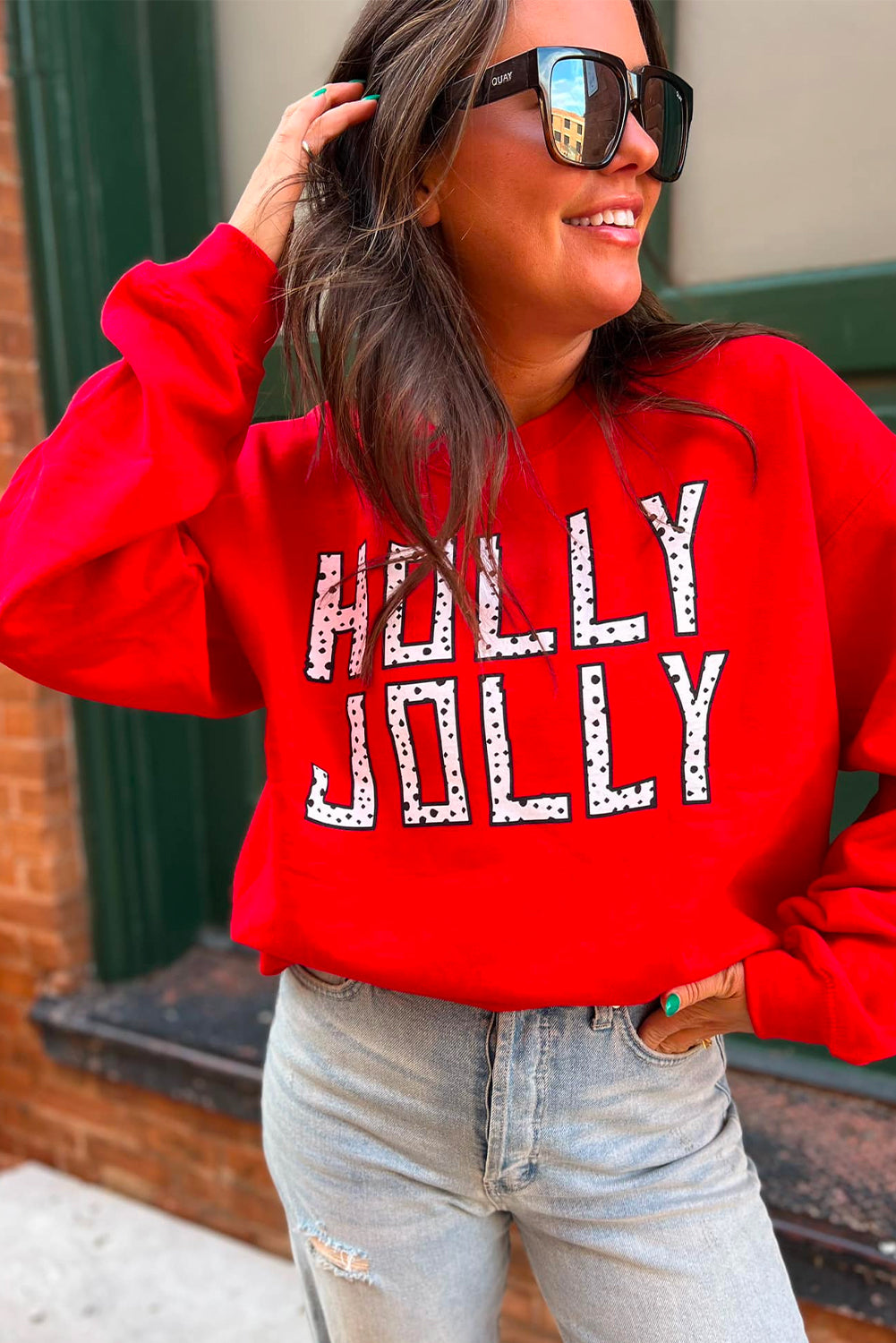 'Holly Jolly' Dotty Letter Graphic Crewneck (S-2XL)