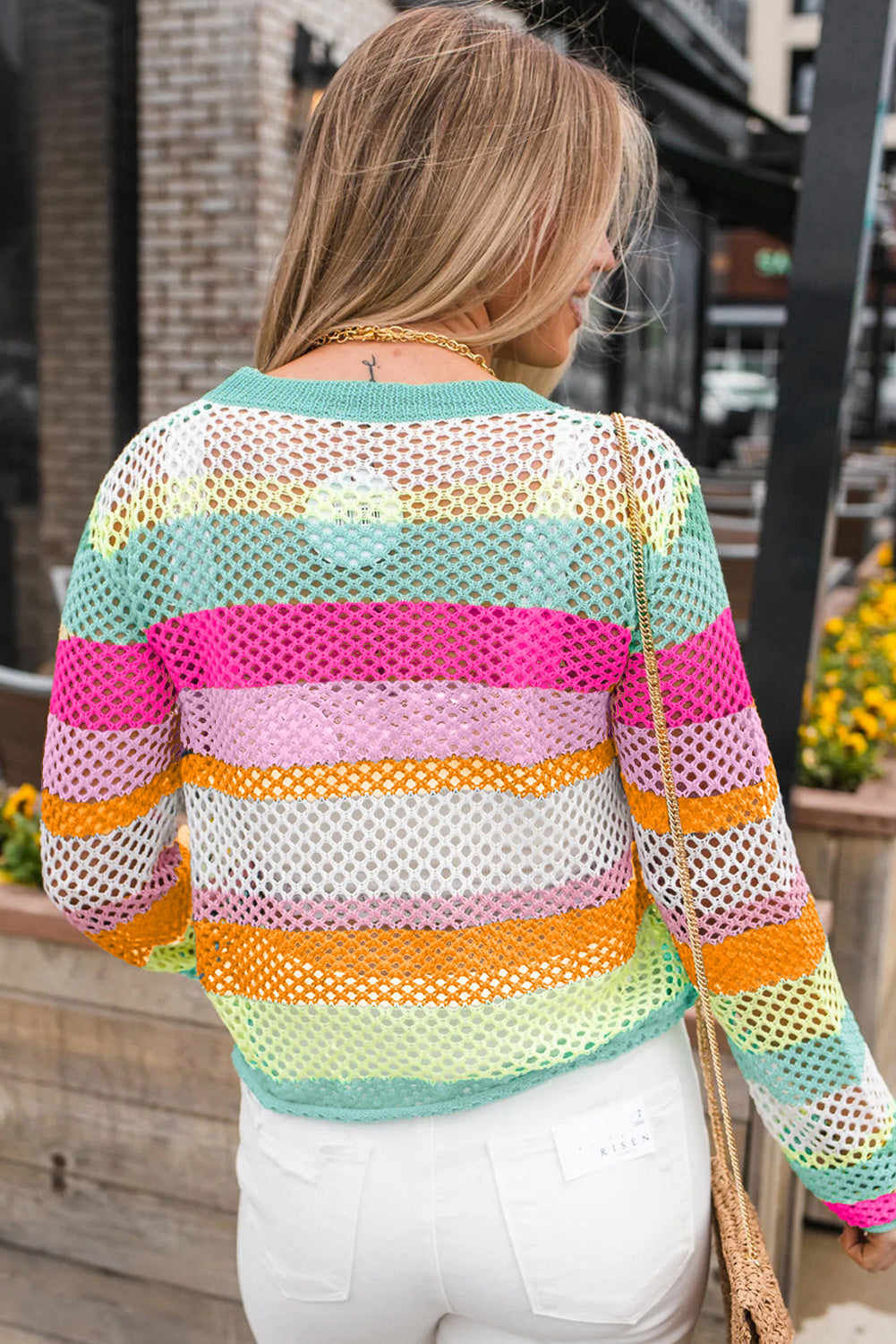 Colorblock Striped Hollow Knitted Top (S-XL - 2 Colors)