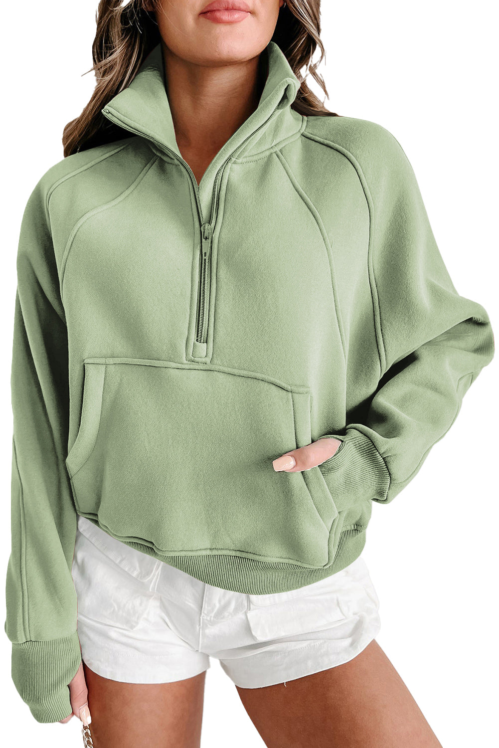 Smoke Green Quarter Zip Pocket Sweatshirt