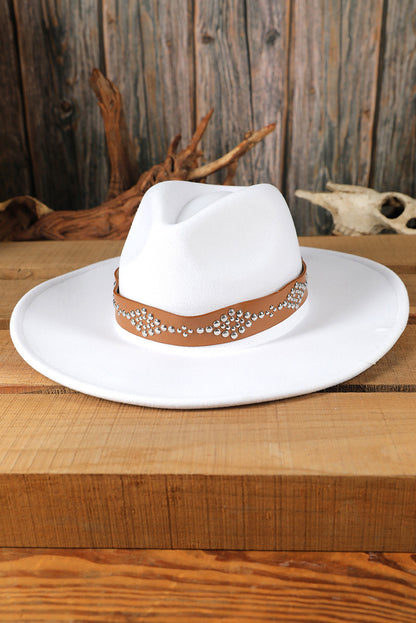 White Studded Detail Wide Brim Panama Hat