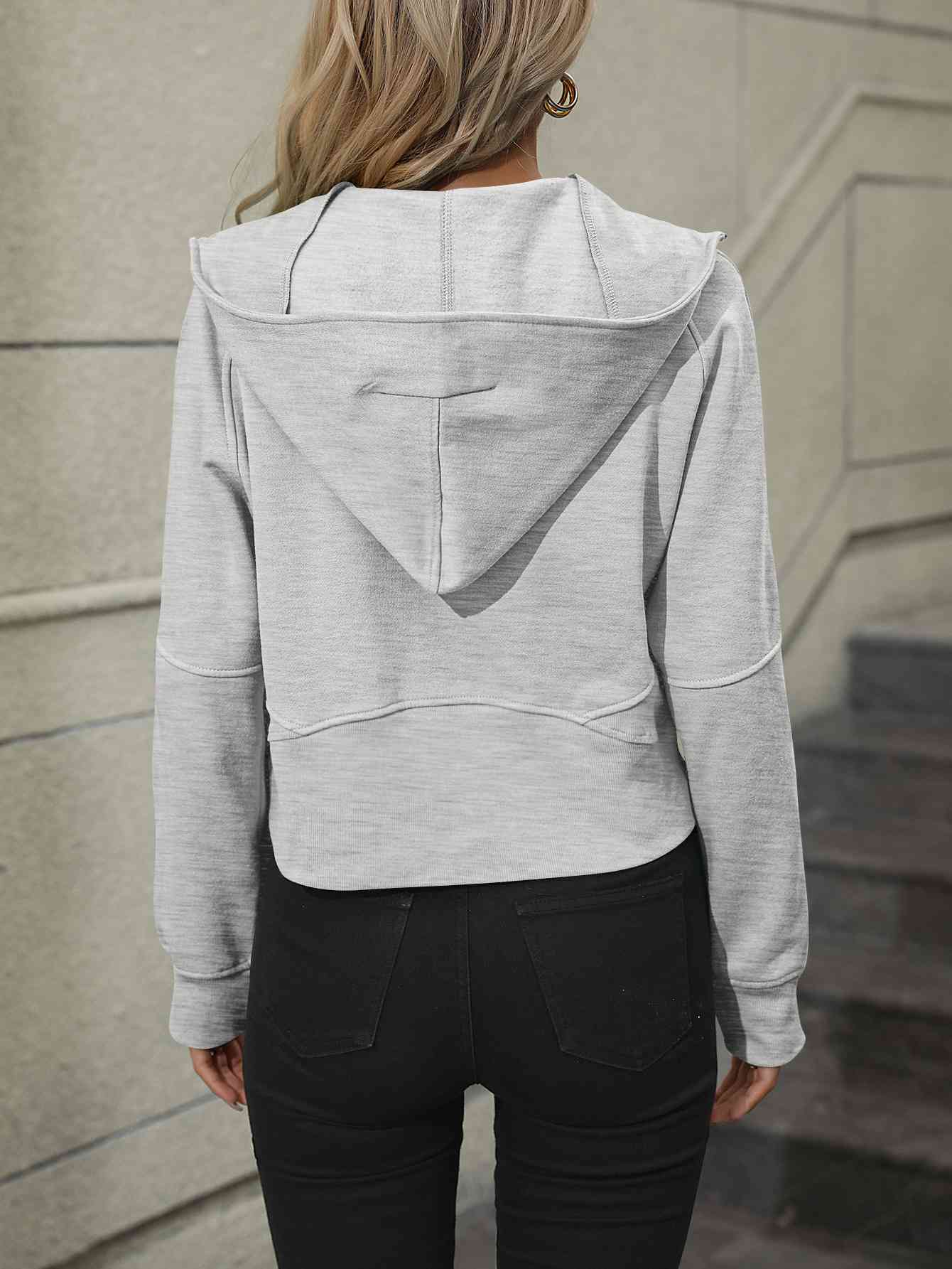 Zip-Up Raglan Sleeve Hoodie w/ Pocket