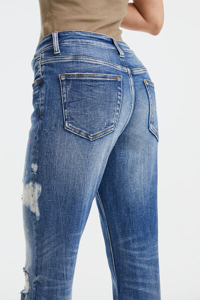 BAYEAS High Waist Distressed Paint Splatter Jeans (0-22W)