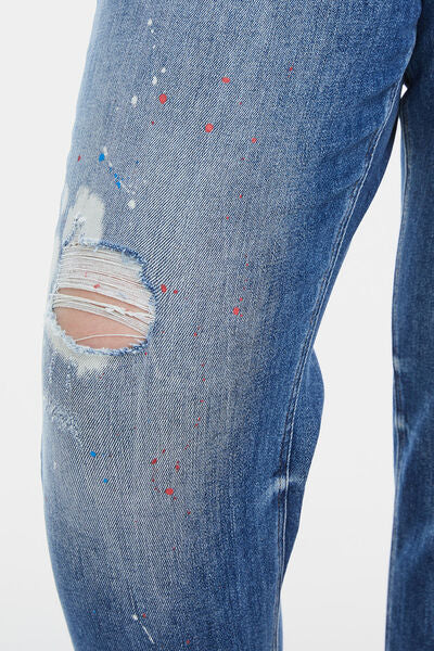 BAYEAS High Waist Distressed Paint Splatter Jeans (0-22W)