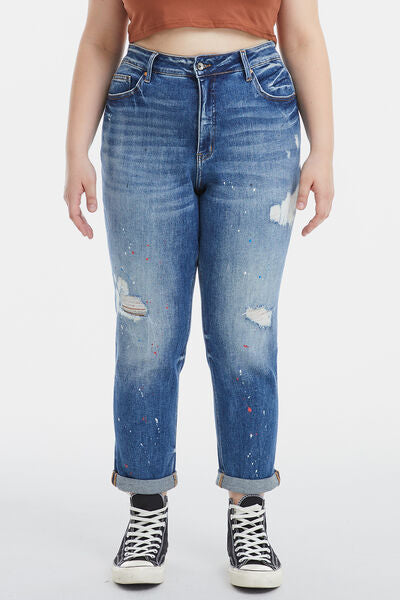 BAYEAS High Waist Distressed Paint Splatter Jeans (0-22W)