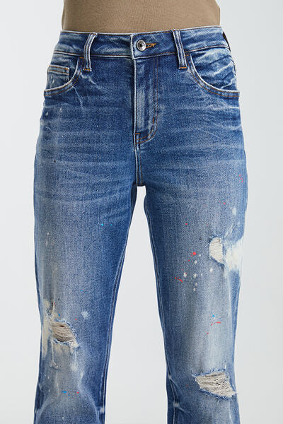 BAYEAS High Waist Distressed Paint Splatter Jeans (0-22W)