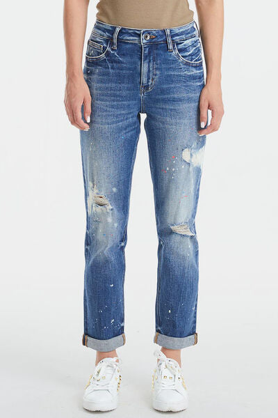 BAYEAS High Waist Distressed Paint Splatter Jeans (0-22W)