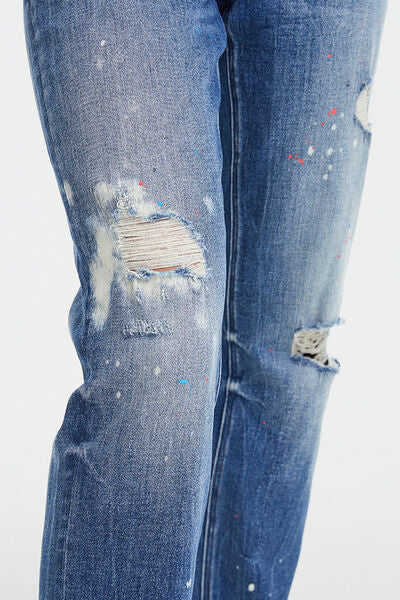 BAYEAS High Waist Distressed Paint Splatter Jeans (0-22W)